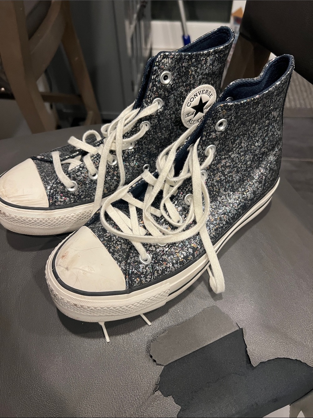 Converse Kids High-Top Glitter Sneakers - Black/Silver